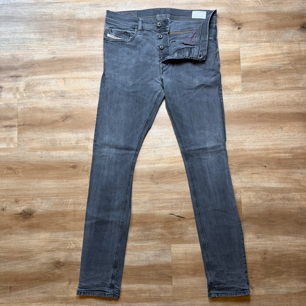 Diesel Tepphar Jeans Mens 32x32 Grey Slim‎ Carrot Stretch Button Fly Denim 0666Q